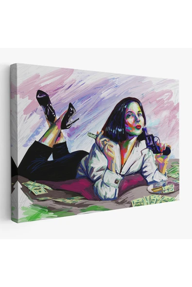 Trezon Silahlı Gangster Kız Pop Art Dekoratif Duvar Tablosu-3530 ürün görseli 1