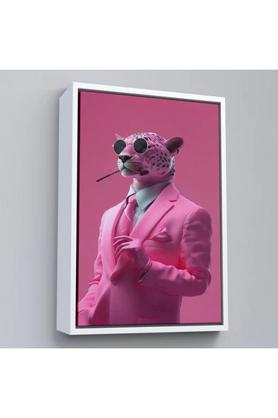 Trezon Ahşap Çerçeveli Sigara İçen Pembe Leopar Tablo-7859 ürün görseli 1