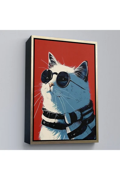 Trezon Ahşap Çerçeveli Cool Kedi Tablo-7643 ürün görseli 1