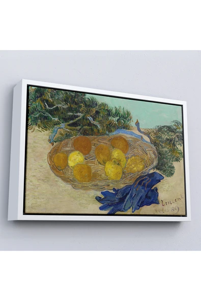 Trezon Ahşap Çerçeveli Vincent Van Gogh - Mavi Eldivenli Portakal Ve Limonların Natürmortu Tablosu-7188 ürün görseli 1