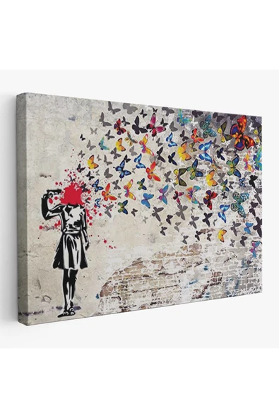 Trezon Banksy Kelebek Kanvas Tablo, Kelebek Kız İntihar Tablosu-5389 ürün görseli 1