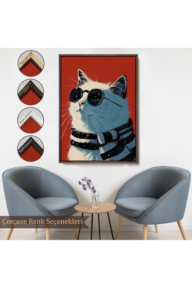 Trezon Ahşap Çerçeveli Cool Kedi Tablo-7643 - Resim 7