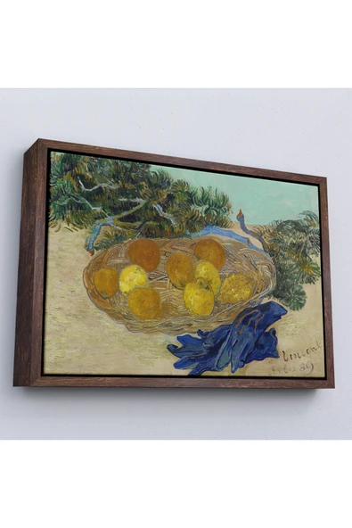 Trezon Ahşap Çerçeveli Vincent Van Gogh - Mavi Eldivenli Portakal Ve Limonların Natürmortu Tablosu-7188 ürün görseli 1