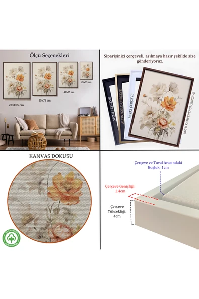 Trezon Ahşap Çerçeveli Soft Çiçekler Tablo-8035 - Resim 5