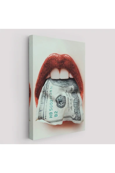 Trezon Ağzın da Dolar Olan Kadın Duvar Tablosu-6260 ürün görseli 1