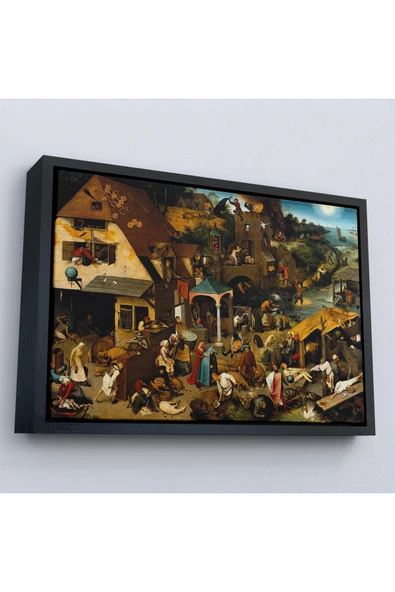 Trezon Ahşap Çerçeveli Yaşlı Pieter Brueghel - Hollanda Atasözleri Mavi Pelerin Tablo-7267 ürün görseli 1