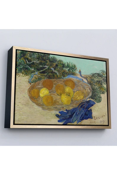 Trezon Ahşap Çerçeveli Vincent Van Gogh - Mavi Eldivenli Portakal Ve Limonların Natürmortu Tablosu-7188 ürün görseli 1