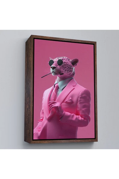 Trezon Ahşap Çerçeveli Sigara İçen Pembe Leopar Tablo-7859 ürün görseli 1