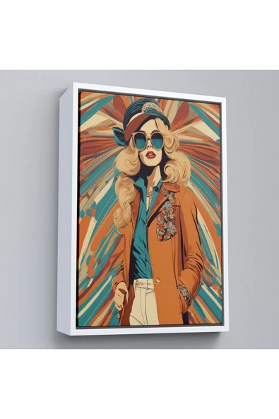 Trezon Ahşap Çerçeveli Şapkalı Güzel Retro Kadın Tablosu-8071 ürün görseli 1