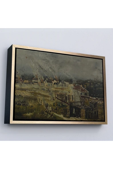 Trezon Ahşap Çerçeveli Henri Rousseau - Champigny Savaşı Tablosu-7054 ürün görseli 1