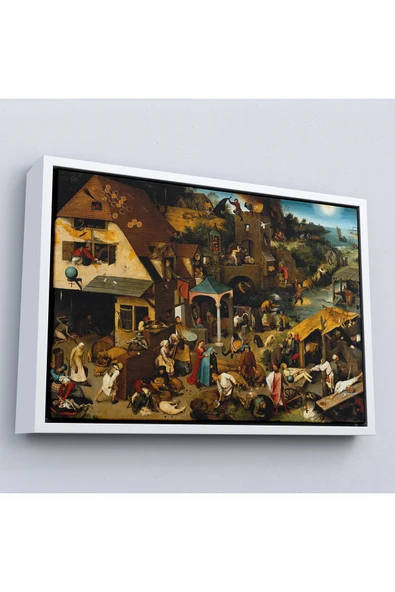Trezon Ahşap Çerçeveli Yaşlı Pieter Brueghel - Hollanda Atasözleri Mavi Pelerin Tablo-7267 ürün görseli 1