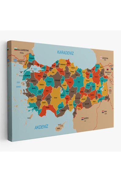 Trezon Türkiye Haritası Kanvas Tablo Sınır Komşulu Eğitici Dekoratif Tablo 3094 ürün görseli 1