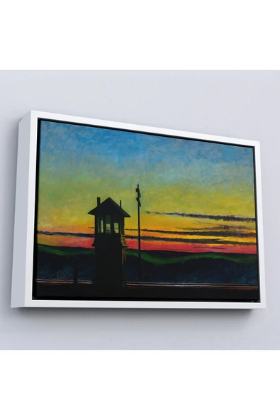 Trezon Ahşap Çerçeveli Edward Hopper - Demiryolunda Gün Batımı Tablo - Railroad Sunset-7113 ürün görseli 1