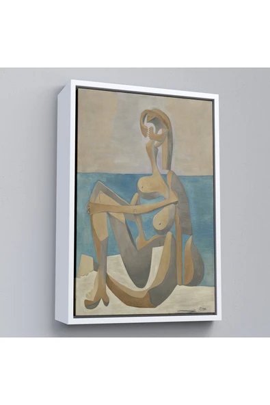 Trezon Ahşap Çerçeveli Salvador Dali - Plajda Oturan Yüzücü Tablo - Seated Bather On The Beach-7405 ürün görseli 1