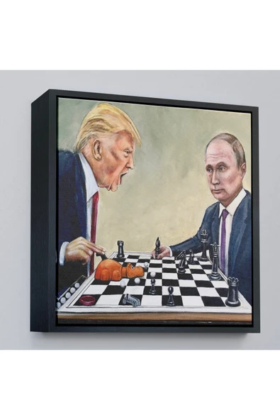 Trezon Ahşap Çerçeveli Donald Trump - Vladimir Putin Santranç OyTTÇ.KNVken Tablosu-8316 ürün görseli 1