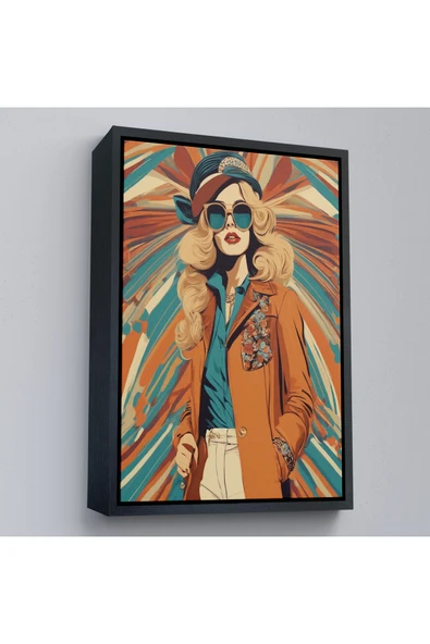 Trezon Ahşap Çerçeveli Şapkalı Güzel Retro Kadın Tablosu-8071 ürün görseli 1
