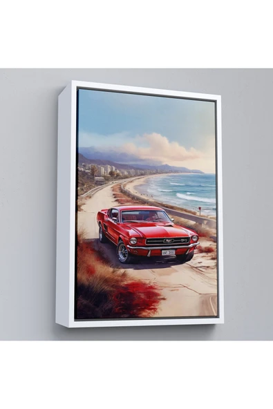 Trezon Ahşap Çerçeveli Sahil KeTTÇ.KNVındaki Kırmızı Mustang Tablo-7770 ürün görseli 1