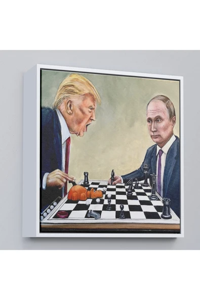 Trezon Ahşap Çerçeveli Donald Trump - Vladimir Putin Santranç OyTTÇ.KNVken Tablosu-8316 ürün görseli 1