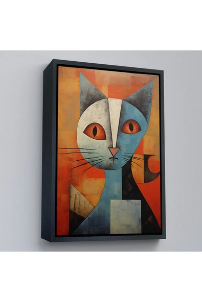 Trezon Ahşap Çerçeveli Pablo Picasso Tarzı - Soyut Renkli Kedi Tablo-7373 ürün görseli 1