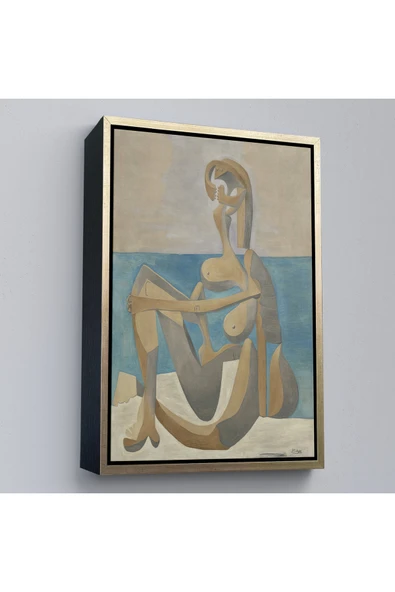Trezon Ahşap Çerçeveli Salvador Dali - Plajda Oturan Yüzücü Tablo - Seated Bather On The Beach-7405 ürün görseli 1