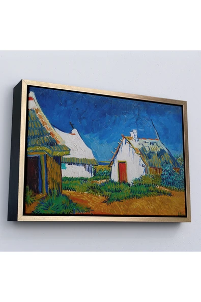 Trezon Ahşap Çerçeveli Vincent Van Gogh - Saintes Maries'De Üç Beyaz Kulübe Tablosu-7189 ürün görseli 1