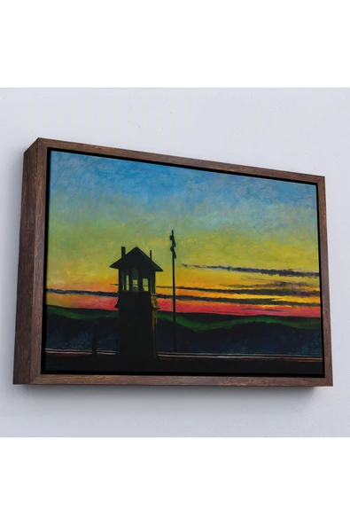 Trezon Ahşap Çerçeveli Edward Hopper - Demiryolunda Gün Batımı Tablo - Railroad Sunset-7113 ürün görseli 1