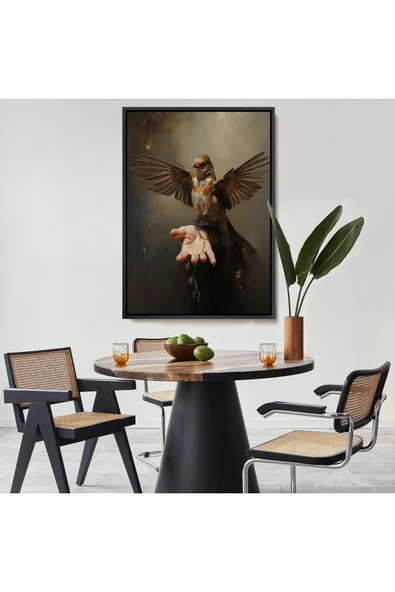 Trezon Ahşap Çerçeveli Eldeki Serçe Kuşu Tablosu-7883 - Resim 8