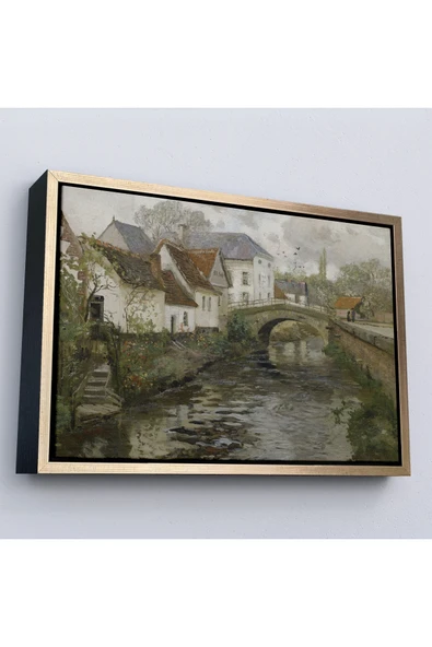 Trezon Ahşap Çerçeveli Ortaçağ Alman Köy Kanalı Vintage Tablo ürün görseli 1