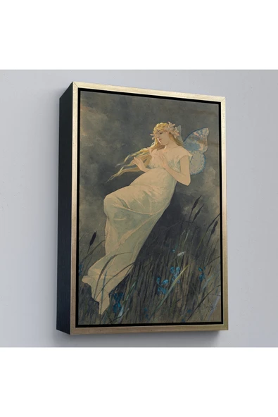 Trezon Ahşap Çerçeveli Alphonse Mucha'Nın İris Çiçekleriyle Elf Tablo-7288 ürün görseli 1