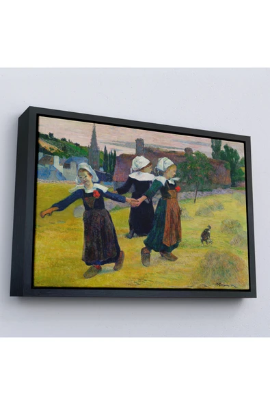 Trezon Ahşap Çerçeveli Paul Gauguin Bretonlu Kızlar Dans Tablosu ürün görseli 1