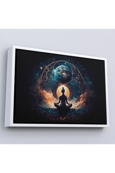 Trezon Ahşap Çerçeveli Meditasyon Yapan Kadın Lotus'Ta Evrenle Bağlantı Tablosu-7251 ürün görseli 1