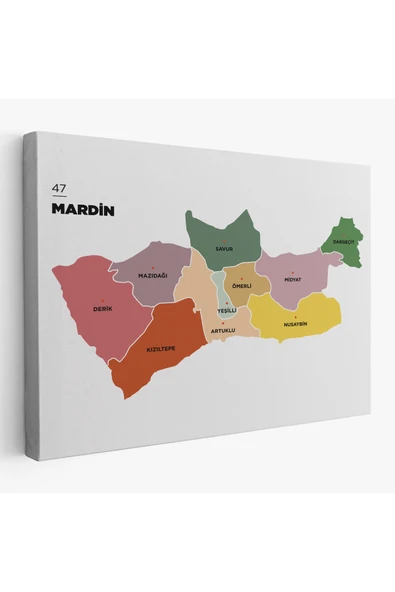 Trezon Mardin İli ve İlçeler Haritası Dekoratif Kanvas Tablo 1416 ürün görseli 1