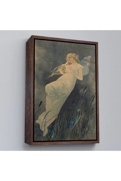 Trezon Ahşap Çerçeveli Alphonse Mucha'Nın İris Çiçekleriyle Elf Tablo-7288 ürün görseli 1