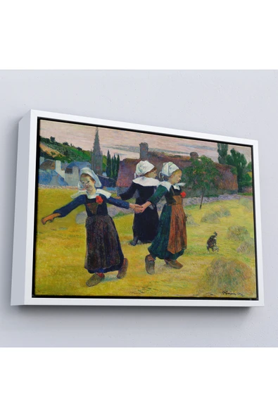 Trezon Ahşap Çerçeveli Paul Gauguin Bretonlu Kızlar Dans Tablosu ürün görseli 1