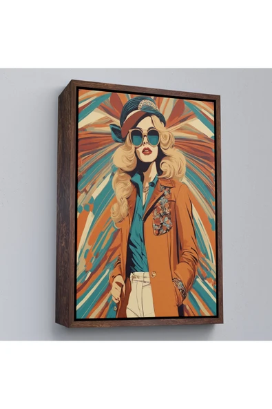 Trezon Ahşap Çerçeveli Şapkalı Güzel Retro Kadın Tablosu-8071 ürün görseli 1