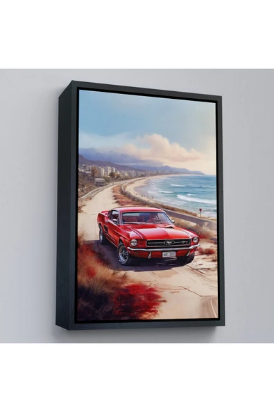 Trezon Ahşap Çerçeveli Sahil KeTTÇ.KNVındaki Kırmızı Mustang Tablo-7770 ürün görseli 1