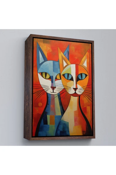 Trezon Ahşap Çerçeveli Pablo Picasso Tarzı - Soyut Renkli Kediler Tablo-7369 ürün görseli 1