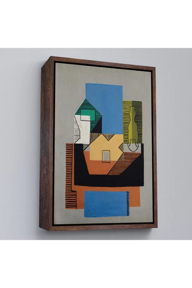 Trezon Ahşap Çerçeveli Pablo Picasso - Gitar, Şişe Ve Meyve Kase Tablosu-7317 ürün görseli 1