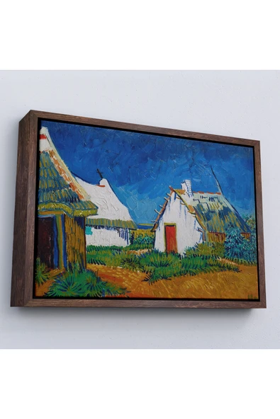Trezon Ahşap Çerçeveli Vincent Van Gogh - Saintes Maries'De Üç Beyaz Kulübe Tablosu-7189 ürün görseli 1