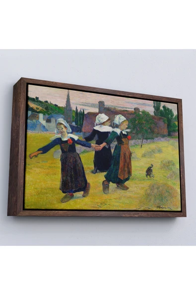 Trezon Ahşap Çerçeveli Paul Gauguin Bretonlu Kızlar Dans Tablosu ürün görseli 1
