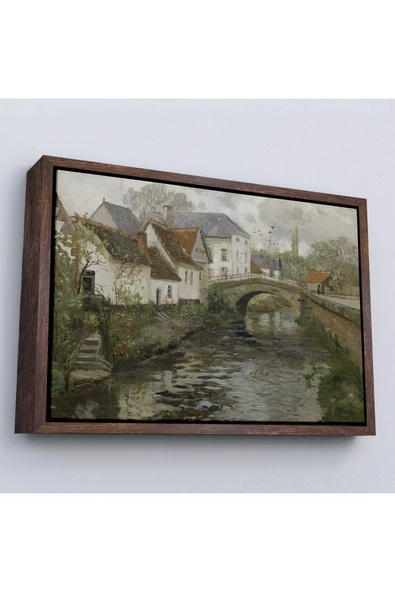Trezon Ahşap Çerçeveli Ortaçağ Alman Köy Kanalı Vintage Tablo ürün görseli 1