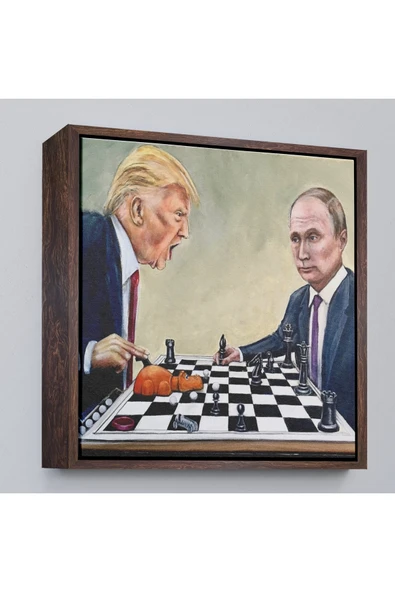 Trezon Ahşap Çerçeveli Donald Trump - Vladimir Putin Santranç OyTTÇ.KNVken Tablosu-8316 ürün görseli 1