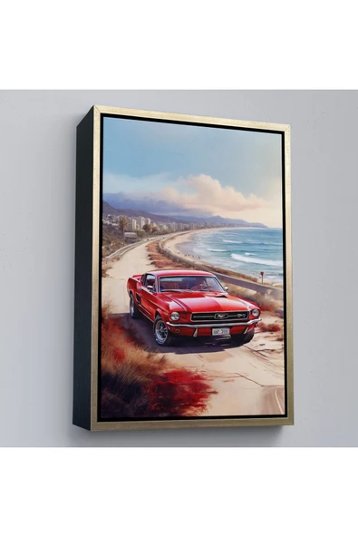 Trezon Ahşap Çerçeveli Sahil KeTTÇ.KNVındaki Kırmızı Mustang Tablo-7770 ürün görseli 1