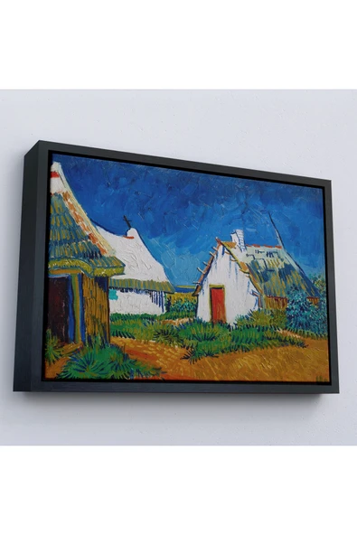 Trezon Ahşap Çerçeveli Vincent Van Gogh - Saintes Maries'De Üç Beyaz Kulübe Tablosu-7189 ürün görseli 1