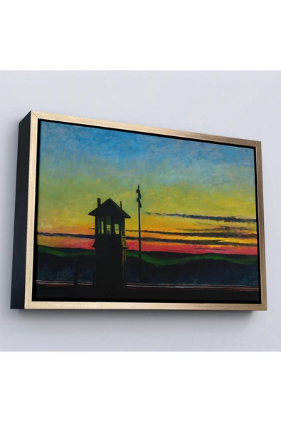 Trezon Ahşap Çerçeveli Edward Hopper - Demiryolunda Gün Batımı Tablo - Railroad Sunset-7113 ürün görseli 1