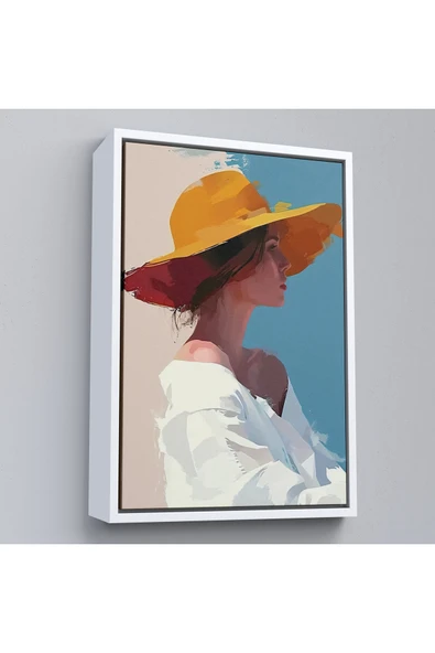 Trezon Ahşap Çerçeveli Sarı Şapkalı Soyut Kadın Tablo-7631 ürün görseli 1