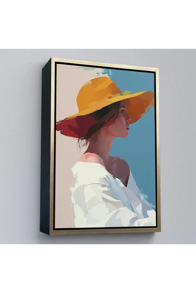 Trezon Ahşap Çerçeveli Sarı Şapkalı Soyut Kadın Tablo-7631 ürün görseli 1