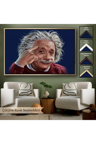 Trezon Ahşap Çerçeveli Albert Einstein Tablosu-7252 - Resim 6