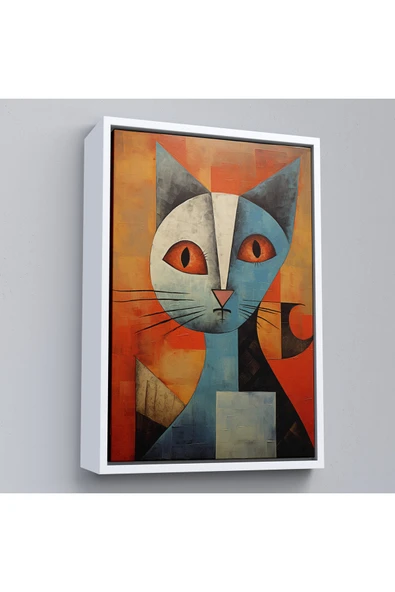 Trezon Ahşap Çerçeveli Pablo Picasso Tarzı - Soyut Renkli Kedi Tablo-7373 ürün görseli 1