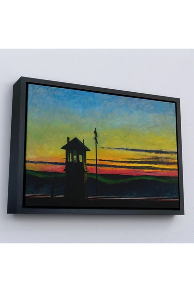 Trezon Ahşap Çerçeveli Edward Hopper - Demiryolunda Gün Batımı Tablo - Railroad Sunset-7113 ürün görseli 1